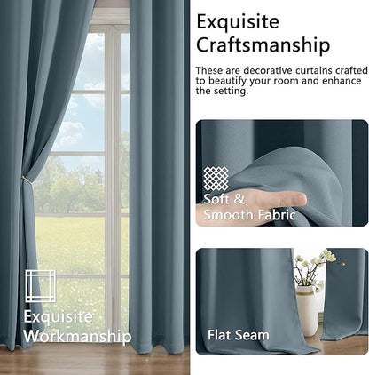 Simplebrand Stone Blue Curtains for Bedroom Living Room 90 Inches Long 2 Panels Set, Room Darkening Thermal Insulated Curtains & Drapes, Solid Grommet Noise Reducing Window Treatment, W50 x L90 Inch