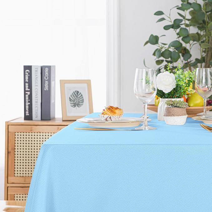 Hiasan 60 X 120 Inch Rectangle Textured Tablecloth - Waterproof Spillproof Antiwrinkle Jacquard Table Cloth for Kitchen and Dining Dinner, Outdoor Picnic, Holiday and Parties, Light Blue