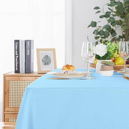 Hiasan 60 X 120 Inch Rectangle Textured Tablecloth - Waterproof Spillproof Antiwrinkle Jacquard Table Cloth for Kitchen and Dining Dinner, Outdoor Picnic, Holiday and Parties, Light Blue