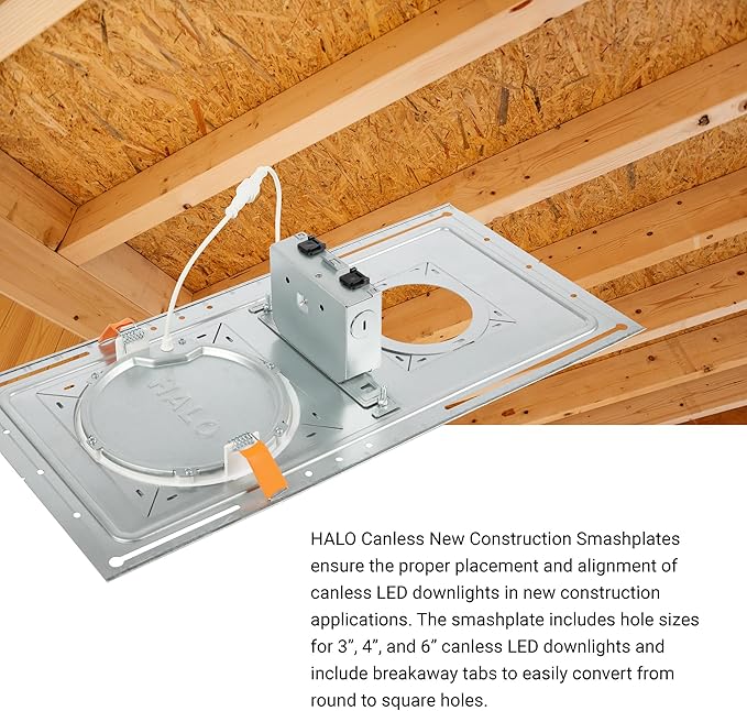 HALO New Construction Rough-in Mounting Smash Plate for 3/4/6 Inch Canless LED Lights, Made of Galvanized Steel, 12-Pack - SP346RS-12PK