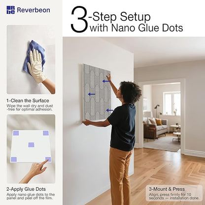 6 PCS Acoustic Panels, 23.6x23.6 Inch Sound Absorbing Panels, Decorative Acoustic Wall Panels for Recording and Home Studio, Office with Double-Sided Adhesive Tape