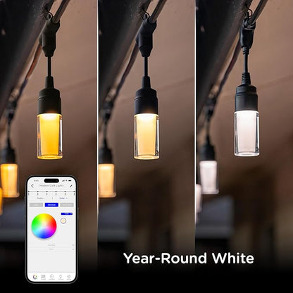 Enbrighten Vibe Modern Outdoor String Lights, 48ft, 24 RGBWIC Acrylic Bulbs, Weatherproof, Perfect for Gameday, Holidays, and More, Smart App Control, Compatible with Alexa, Google Home, 84013