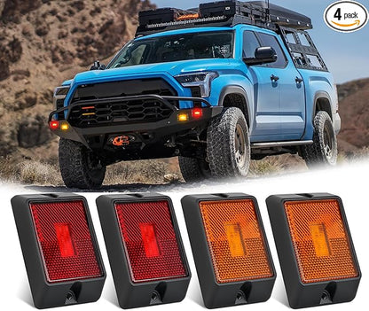 Nilight Side Marker Light 4PCS Square 3LED Red Amber Front Rear Clearance Indicator Lights Reflective Lens Surface Mounted Waterproof for 12V Truck Trailer RV Boat
