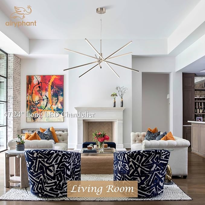 Big Sputnik Chandelier 48” Nickel High Ceiling Chandeliers Big Modern Remote Control Chandelier for Large Living Room Dining Room Foyer