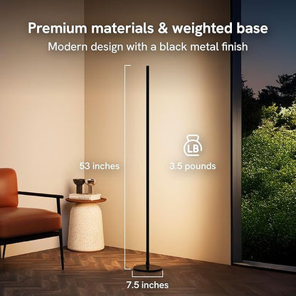 Aura Labs LED Corner Floor Lamp - RGBICW 4 Billion Colors - 90+ CRI & 1000 Lumens - App & Voice Control, Music Sync LED Lights - Standing Floor Lamp - Ambient Lighting - Bedroom, Living Room - 53 Inch