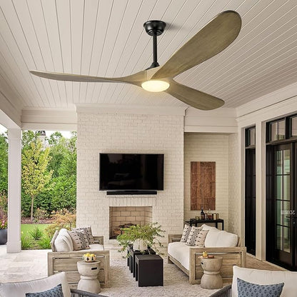 Haipeel 60 Inch Ceiling Fans with Lights, Propeller Solid Wood Ceiling Fans with Light and Remote Control for Outdoor Ceiling Fan with Light for Patio Farmhouse, DC ETL Listed, Bronze Gray