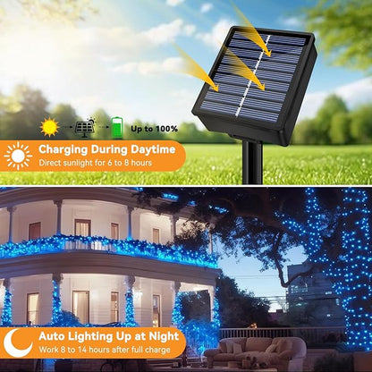 Solar String Lights Outdoor Waterproof 2 Pack Total 66ft 200LED 8 Modes Twinkle Lights Solar Fairy Lights for Patio, Garden Yard Party Wedding Tree Christmas Halloween Decoration, Blue