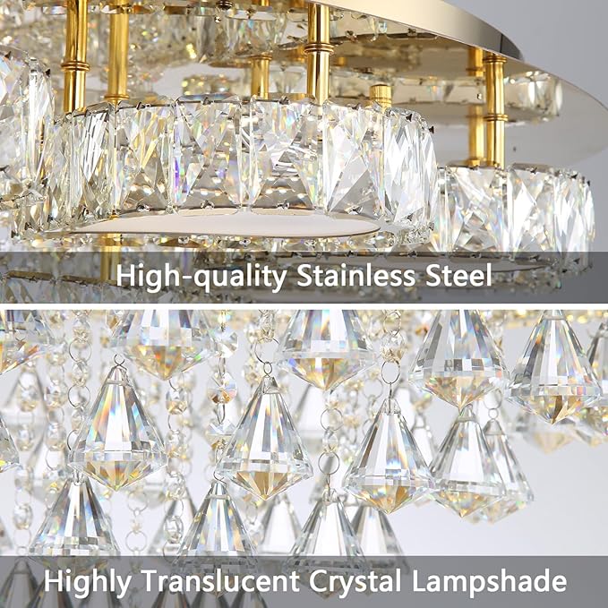 HAIXIANG Glam Crystal Chandelier for Living Room Dining Room Lights Sloped Ceiling Light Fixtures Luxury Modern Remote Dimmbale Lighting Gold 40 Inches