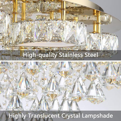 HAIXIANG Glam Crystal Chandelier for Living Room Dining Room Lights Sloped Ceiling Light Fixtures Luxury Modern Remote Dimmbale Lighting Gold 40 Inches