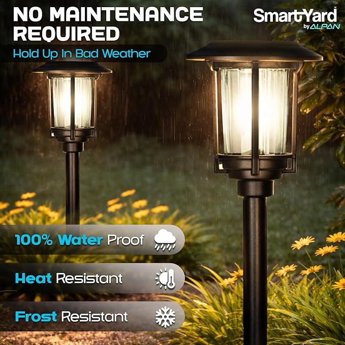 Solar Pathway Lights Outdoor - Pack of 6, 6 Lumens Warm White LED, Bronze Aluminum & Stainless Steel Weather-Resistant Outdoor Solar Lights for Yard, Garden, Walkway Lighting - Easy Stake Installation