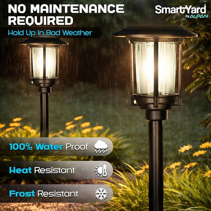 Solar Pathway Lights Outdoor - Pack of 6, 6 Lumens Warm White LED, Bronze Aluminum & Stainless Steel Weather-Resistant Outdoor Solar Lights for Yard, Garden, Walkway Lighting - Easy Stake Installation
