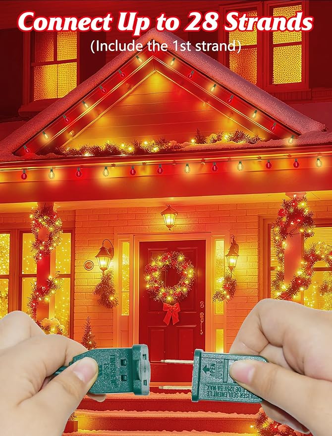 SUNSGNE Red and White Christmas Lights, 50FT G40 Globe Christmas Lights with 27 LED Round Xmas Light Bulbs(2 Spare) for Outdoor Roofline Patio Yard Decorations, E12 Socket, Green Wire