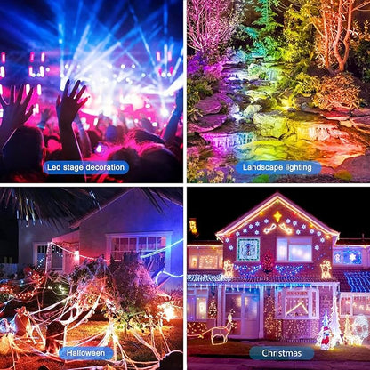LED Flood Light Outdoor 500W Equivalent 5000LM,Bluetooth RGBW Colored Floodlight Landscape Lighting with APP Control,DIY Scenes,Timing, IP66 Waterproof,2700K,Color Changing Uplight with Ground Stakes
