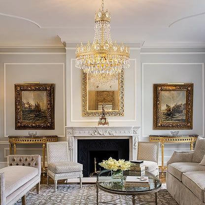 TOCHIC Gold Chandelier French Empire Crystal Chandeliers 6-Light Modern Luxury Ceiling Light Fixture for Dining Living Room, Bedroom, Kitchen Island, Bathroom, Foyer, 19" W x 23" H