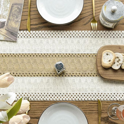 Artoid Mode Burlap Brown Farmhouse Rustic Table Runner, Seasonal Holiday Hollow Kitchen Dining Table Decoration for Home Party Decor 12x60 Inch