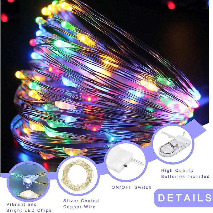Ostwiki Fairy Lights Battery Operated, 6-Pack Mini String Lights, 20 LED 7ft Twinkle Firefly Starry Lights for DIY Craft Mason Jar Bedroom Wedding Party Table Christmas Decoration (Colorful)