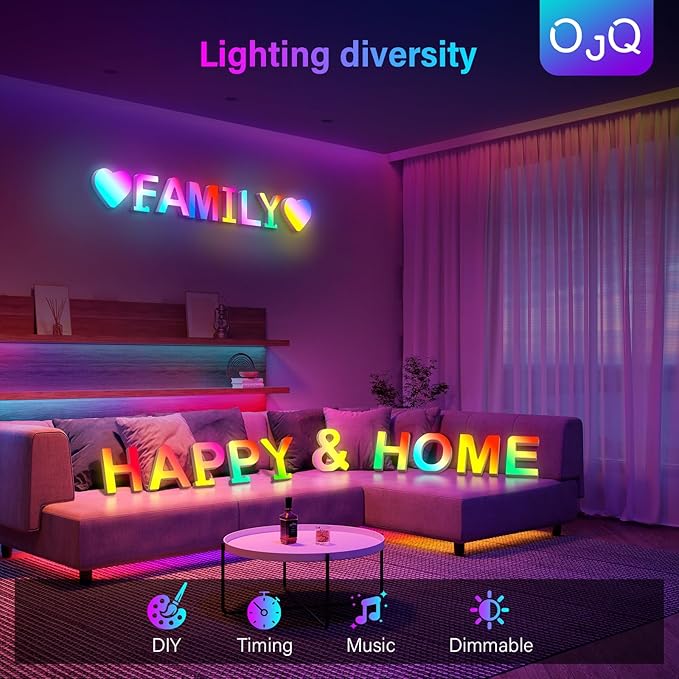 OJQ Light Up Letters LED Letter - Marquee Letters Room Decor Music Sync Color Change Colorful - Christmas Birthday Gifts for Girl Welcome Home Decorations Birthday Gift for Women Gifts for Teens