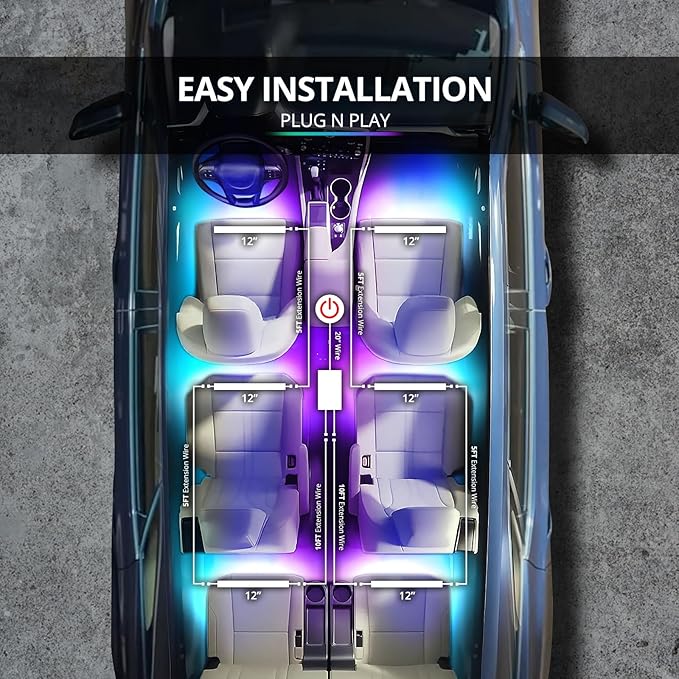 OPT7 Aura DreamColor RGB-IC Car Interior Ambient Light, 6PC Single Row LED Strips, Color Chasing Light Kit w/APP & Remote Control, Universal for Vehicles SUV Truck Pickup Van