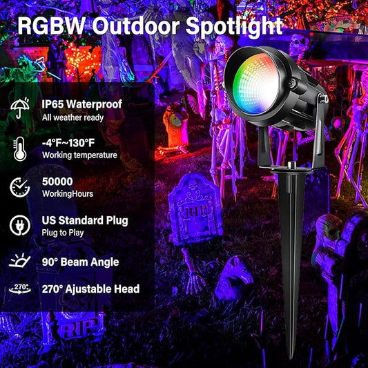Easter Spot Lights Outdoor Color Changing Landscape Spotlights,12W RGBW LED Outdoor Spotlight for Yard Garden Decor,Waterproof 110V Plug in Landscape Lighting with Remote,4 Packs