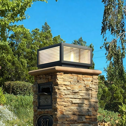 Solar Outdoor Post Light 12X12in,Dusk Till Dawn Solar Stainless Steel Column Light,0-Electricity Cost Column Lamp,Garden Light,IP54 Waterproof,LED Solar Post lamp,Three-Color Adjustable