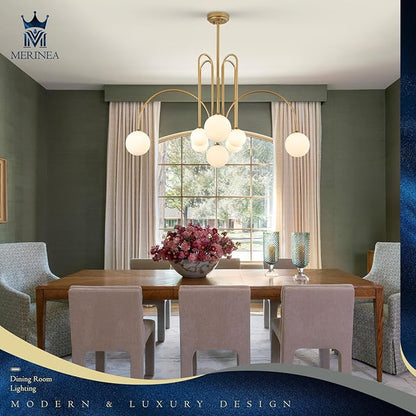 Modern Gold Sputnik Chandelier 8 Lights Large Luxury L41” Mid Century Milk Glass Globe Ceiling Pendant Light Contemporary for Foyer Staircase Living Dining Room Kitchen