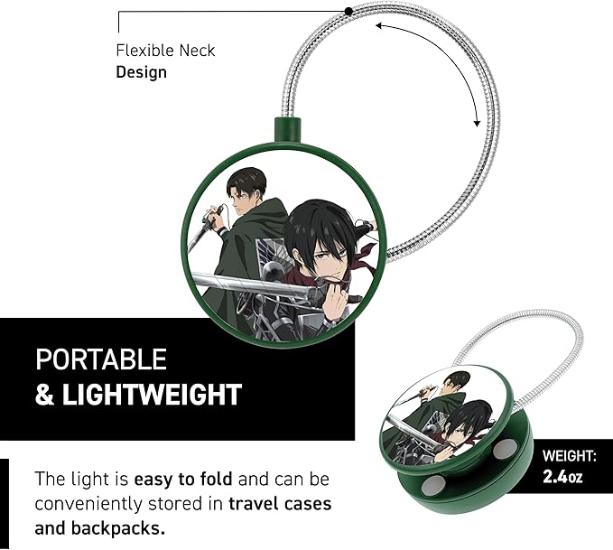 WITHit Clip On Book Light – Dimmable LED Reading Light for Books and eBooks, Reduced Glare, Portable, Cute Bookmark Light for Kids & Adults, Batteries Included (Levi/Mikusa, Attack on Titan)