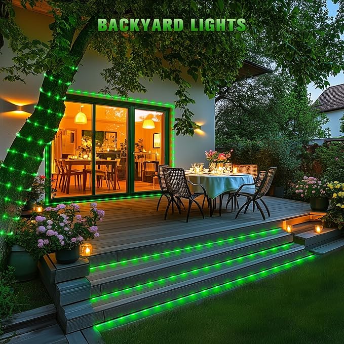 JMEXSUSS 2 * 200 LED Green Solar Rope Lights, 66ft IP 65 Waterproof Solar String Light Outdoor, 8 Modes Christmas Lights for Camp Trampoline Ladder Slide Tent (Pack of 2)