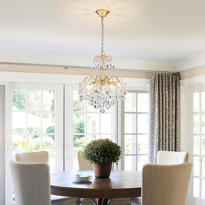 WUZUPS 5-Light Crystal Chandelier Pendant Ceiling Light Modern Lighting Fixture for Bedroom Hallway Bar Kitchen Bathroom, H 20.3" W17.1, E12 Base, Gold