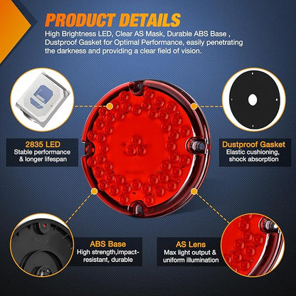 Nilight Tail Light 2PCS 7Inch Round 47 LED Red with Inner Reflex Lens Marker Clearance Stop Brake Turn Signal Running Taillight IP67 Waterproof for Trailer Truck Pickup Camper RV BUS