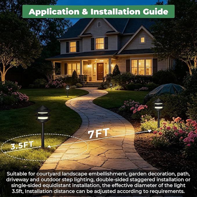Gardencoin Pagoda Low Voltage Landscape Pathway Lights, 12V Outdoor LED Path Lights Wired, Aluminum Walkway Lighting with 4W 2700K Replaceable G4 Bulb, Classic 3-Tier Lantern, 6 Pack
