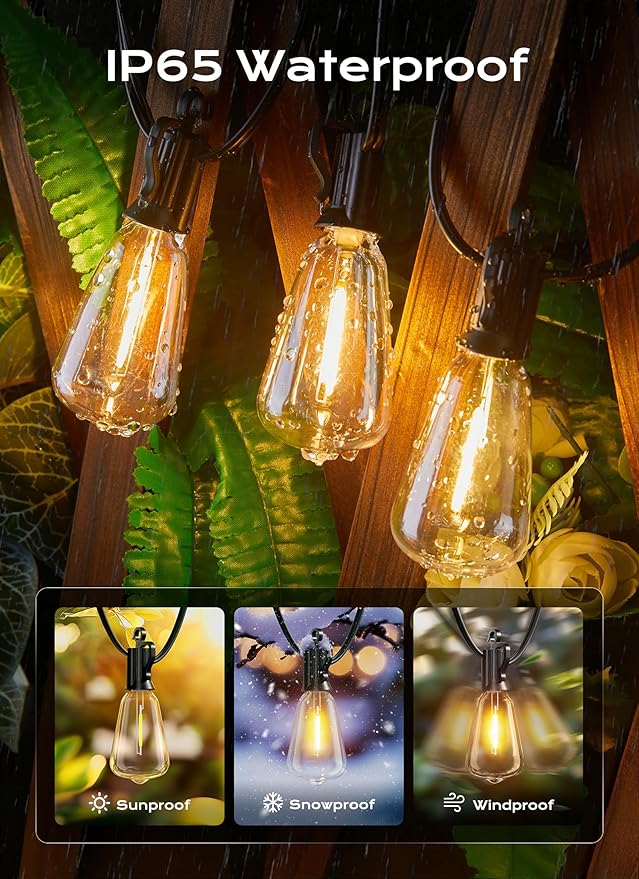 Brightown Outdoor String Lights, 150FT 47+2 LED ST38 LED Patio Lights Shatterproof, Dimmable IP65 Waterproof Connectable Hanging Outdoor Light for Backyard, Porch, Deck, Balcony