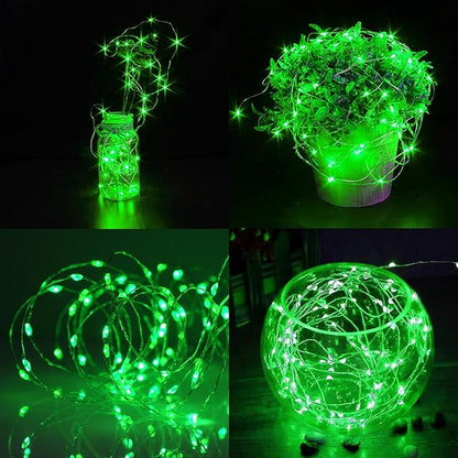 WATERGLIDE 12 Pack St. Patricks Day Fairy Lights Battery Operated (Included), 7 ft 20 LED Mini String Lights, Waterproof Silver Wire Firefly Starry Light for DIY Christmas Mason Jars Decor, Green