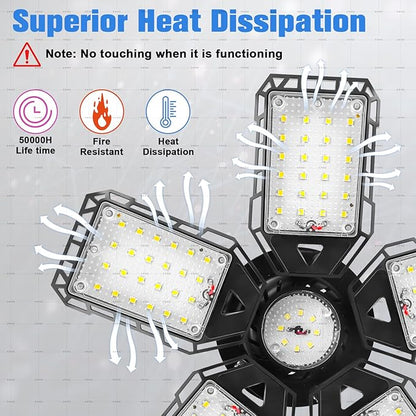 Aoretic 2-Pack LED Garage Lights 2 Pack-160W, 16000LM 6500K with 5+1 Deformable Panels, Indoor LED Shop Light Barn Light Garage Ceiling Lights, E26/E27 for Garages, Warehouse, Shop, Basement