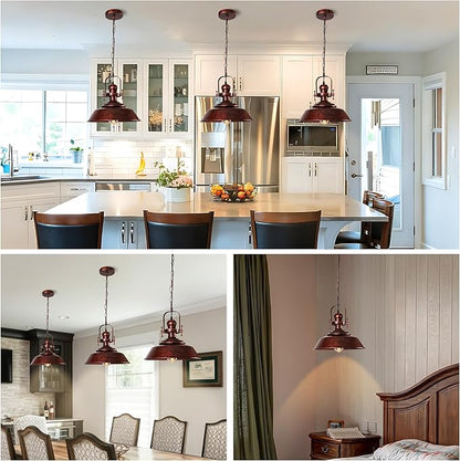 14" Copper Pendant Light, Farmhouse Industrial Vintage Hanging Light Fixture for Kitchen Island, Dining Room, Barn, Bar, Antique Red Bronze Finish