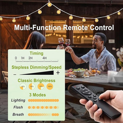 Outdoor-String-Lights-Patio-LED-Light-Outside 75FT Waterproof Light with Remote Dimmable 75 G40 Shatterproof Bulb Connectable Hanging Outdoor Lighting for Backyard Porch Party 12 inch Bulb Apart