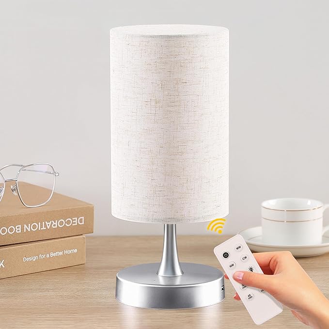 Caromolly Light Therapy Lamp, 10000 Lux Light with Remote Control, 3 Color Temperature & 4 Brightness Level & Timer, Daylight Lamp for Home, Office, Decoration(Silver Base Linen Shade)