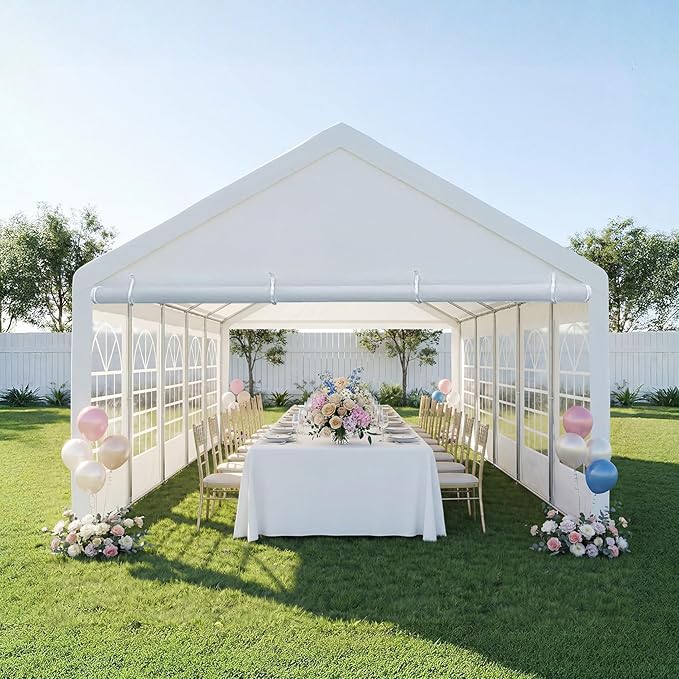 16x32 Party Tent Heavy Duty White Canopy Large Outdoor Event Shelter with Removable Sidewalls, Waterproof Gazebo for Wedding, Backyard, Parties