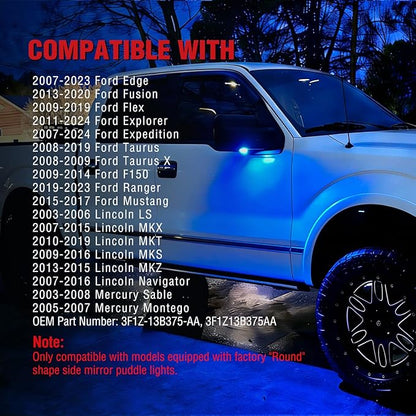 Nilight 2PCS LED Side Mirror Puddle Lights Compatible with Ford F-150 Explorer Edge Fusion Expedition Taurus X Ranger Flex Mustang Lincoln Navigator MKX Mercury Sable (2003-2024),Blue Color