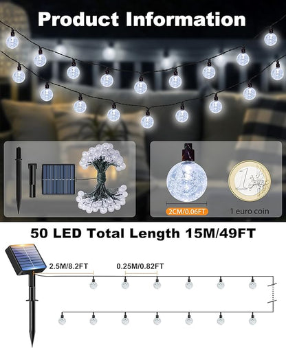 btfarm 4 Pack Solar String Lights Outdoor Waterproof, Each 49 FT 50 LED Solar Powered Patio Light, 8 Lighting Modes Crystal Globe Decoration for Garden Yard Porch Fence Party, Cool White