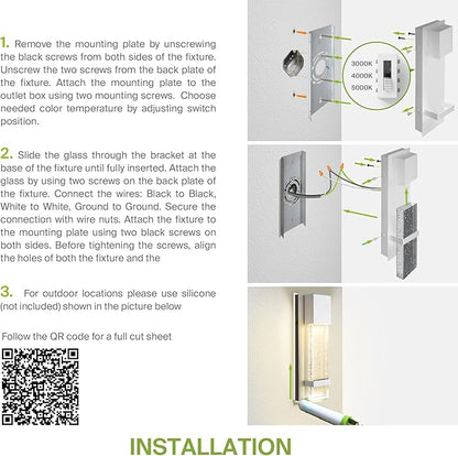 ASD LED 24" Bubble Glass Wall Light Fixture, Outdoor & Indoor Seeded Sconce | 3CCT, Waterproof, Dimmable, ETL Listed | 20W 600LM 3000-5000K 100-277V | Exterior Lantern, Porch Lighting | White, 4 Pack