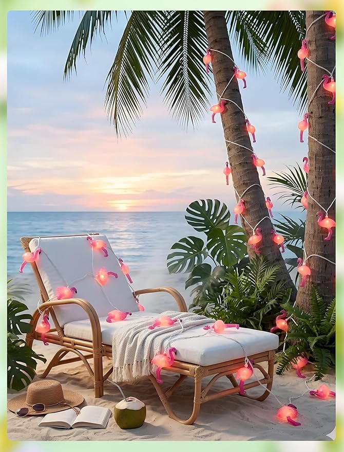 GOOTHY 8.5Ft Pink Flamingo String Lights, Summer Patio Outdoor String Lights with 10 Mini Flamingo Lights, Plug in Decorative Fairy Lights UL Listed for Bedroom Party Birthday Wedding Holiday Decor