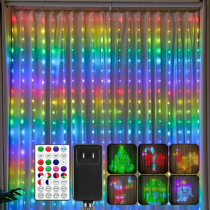 Brightown 400 RGBIC LED Smart Curtain Fairy Lights, 6.6x6.6ft Dynamic Color Changing Christmas String Lights with Remote, IP65 Waterproof Smart Wall Window Lights for Bedroom Living Room Garage