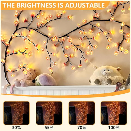 FNHMSL Cherry Enchanted Willow Vine Lights 7.55FT 144LED Pink Cherry Blossom Tree Branch Lights for Wall, Remote Timer,8 Light Model,Bedroom Wall Doors Wedding, Christmas, USB Battery Box
