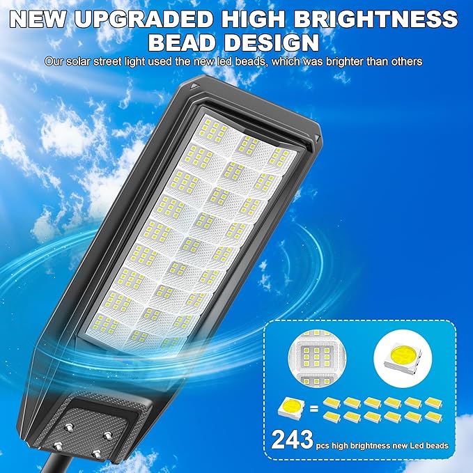 9500W Solar Street Light Outdoor Waterproof, 250000LM Large Commercial Light Solar Powered Dusk to Dawn LED Security Flood Lights with Remote/Motion Sensor, IP67 for Parking Lot/Garden/Yard