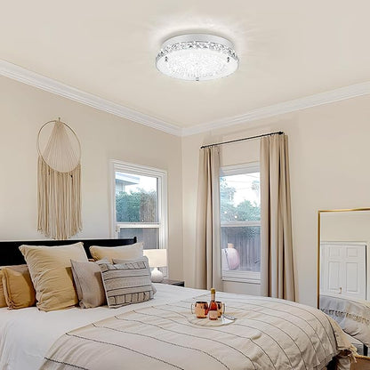 Crystal Ceiling Light Flush Mount Light Fixture Modern LED Ceiling Lamp for Foyer, Bedroom, Bathroom, Closet, Dimmable, 11 Inch, 18W