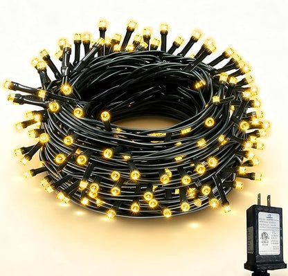 RPGT Christmas Light 100 LEDs 41ft Green Cable Wire Fairy String Twinkle Lights Plug in 12 Modes for Xmas Tree, Party, Indoor,Outdoor, Garden, Wedding, Home Decoration (Warm White)