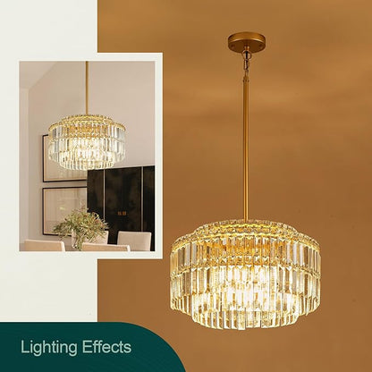 Modern 17.6“ Gold Crystal Chandelier Ceiling Light Fixtures for Dining Room Luxury Glam 8-Light Crystal Chandeliers Lighting for Bedroom Entryway Hallway Living Room Kitchen Island Foyer