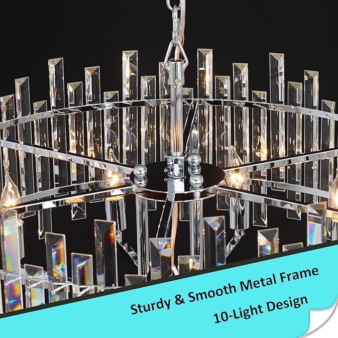 Chrome Crystal Chandeliers for Dining Room, 27.6" Modern Round Chandelier Large Adjustable Height Ceiling Hanging Pendant Light Fixture for Dining Living Room Bedroom