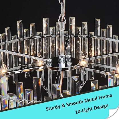 Chrome Crystal Chandeliers for Dining Room, 27.6" Modern Round Chandelier Large Adjustable Height Ceiling Hanging Pendant Light Fixture for Dining Living Room Bedroom