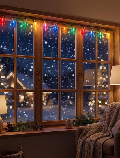16Ft Jumbo LED Multicolor Christmas String Lights Outdoor with 10 C7 Clear Jumbo Multicolor Bulb, Connectable Hanging Christmas Lights for Indoor Outdoor Porch Patio Eave Xmas Trees Roof Decorations